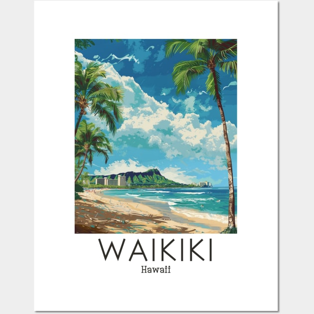 A Vintage Travel Illustration of Waikiki - Hawaii Wall Art by goodoldvintage